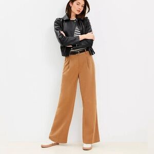 LOFT The Peyton Trouser Wide Leg Camel Brushed Flannel